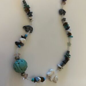 Vintage Heishi Bead Strand Necklace Turquoise Amethyst Bear Ram